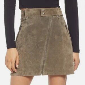 NWT: Blank NYC Run For It Taupe Moto Zip Suede Genuine Leather Mini Size 26